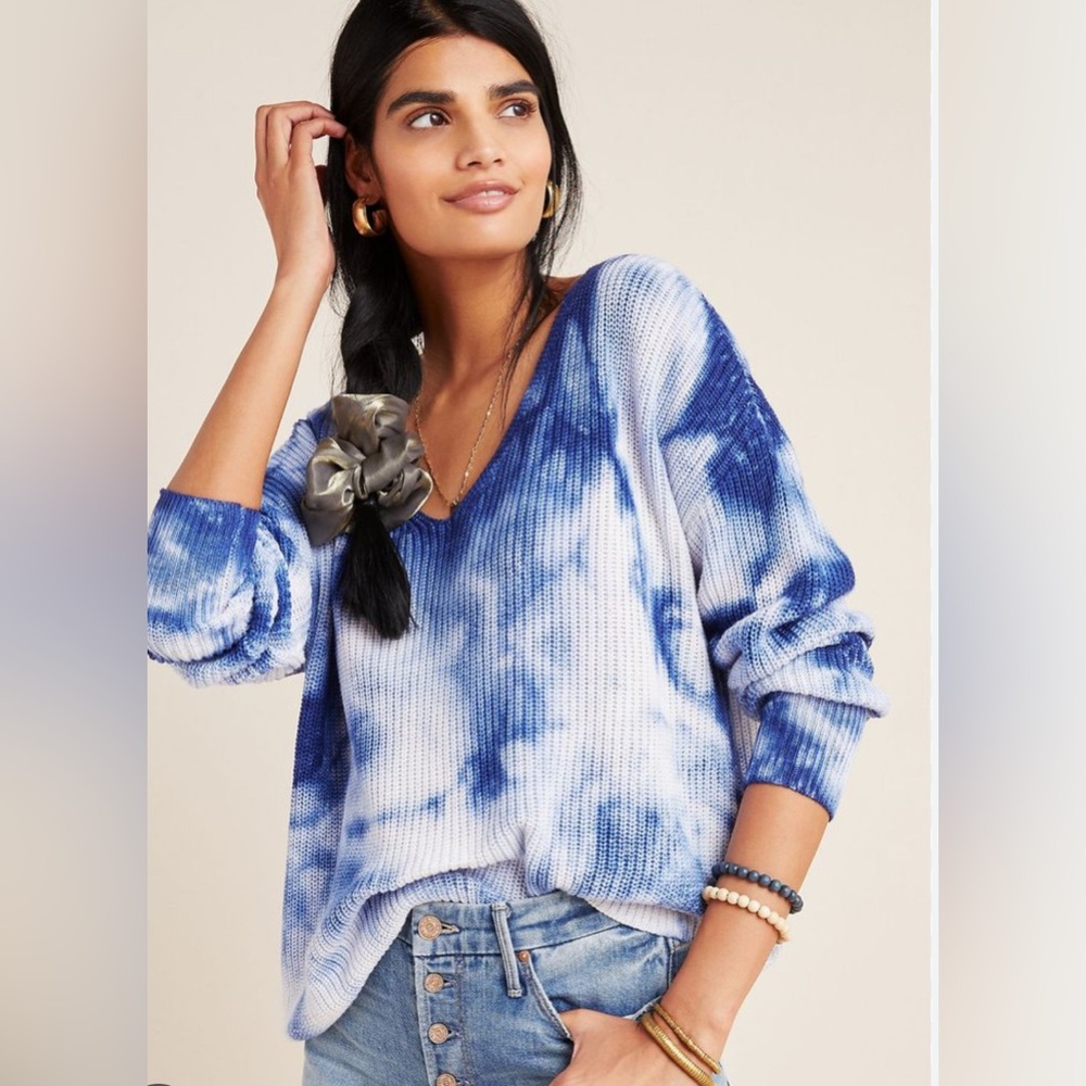 Anthropologie Gracie Tie Dyed V Neck Sweater